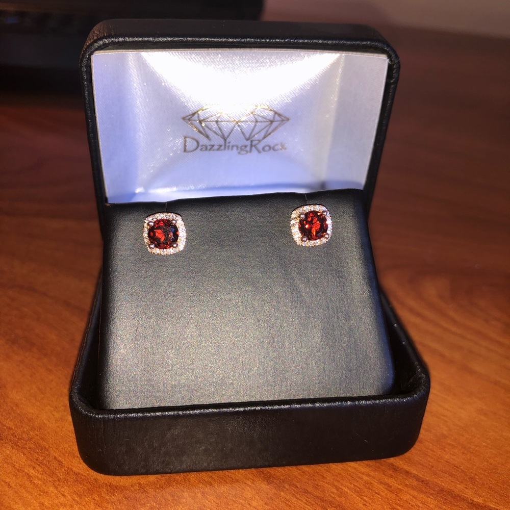 10K solid Rose Gold Natural Garnet & Diamond earrings